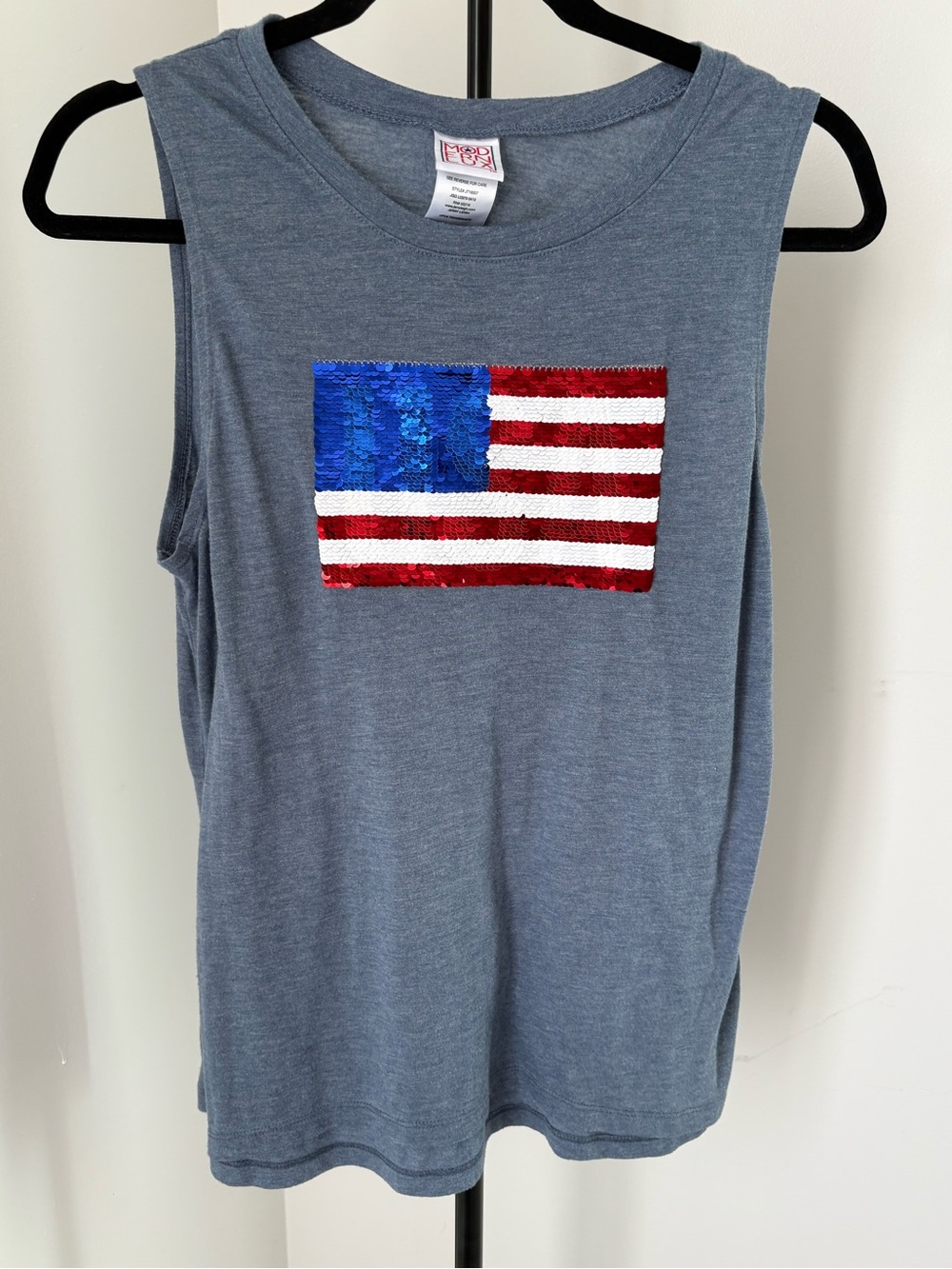 Modern Lux Patriotic Sequin  Red and Blue Logo Tag Tee